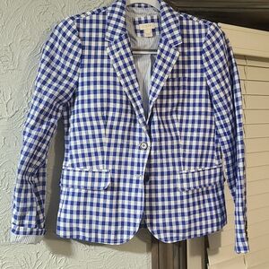 J. Crew Blue & White Gingham Blazer - Women's Tailored Jacket